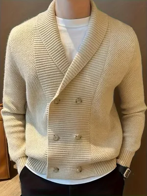 LORIK | Solid Knitted Mens Cardigan with Shawl Collar and Double Buttons