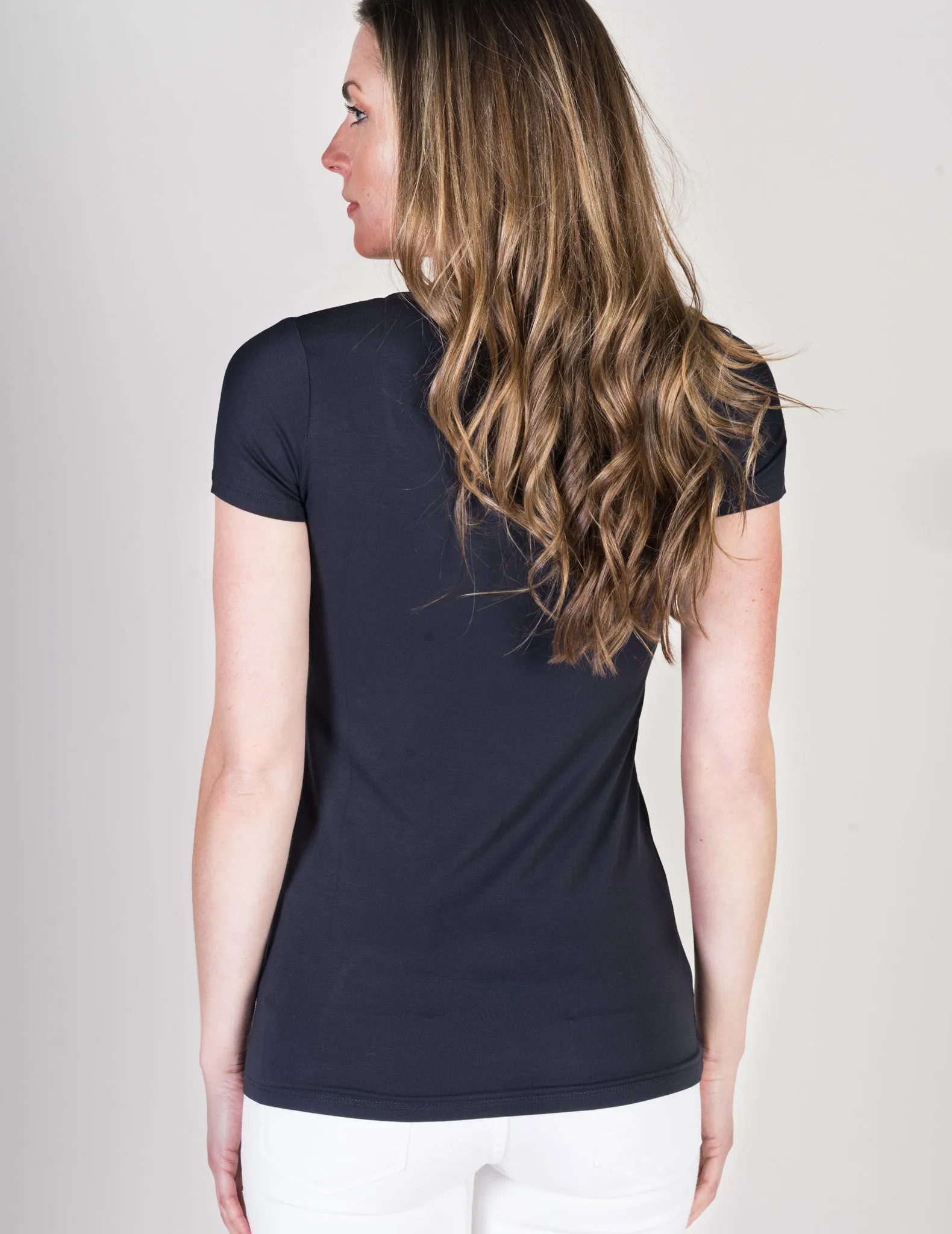 Majestic Short Sleeve V-Neck Tee in Marine