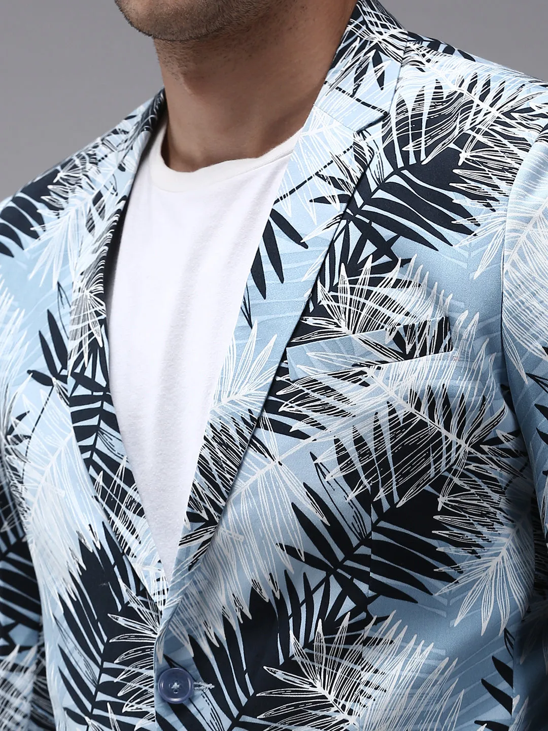 Men Blue Printed Single Breasted Blazers
