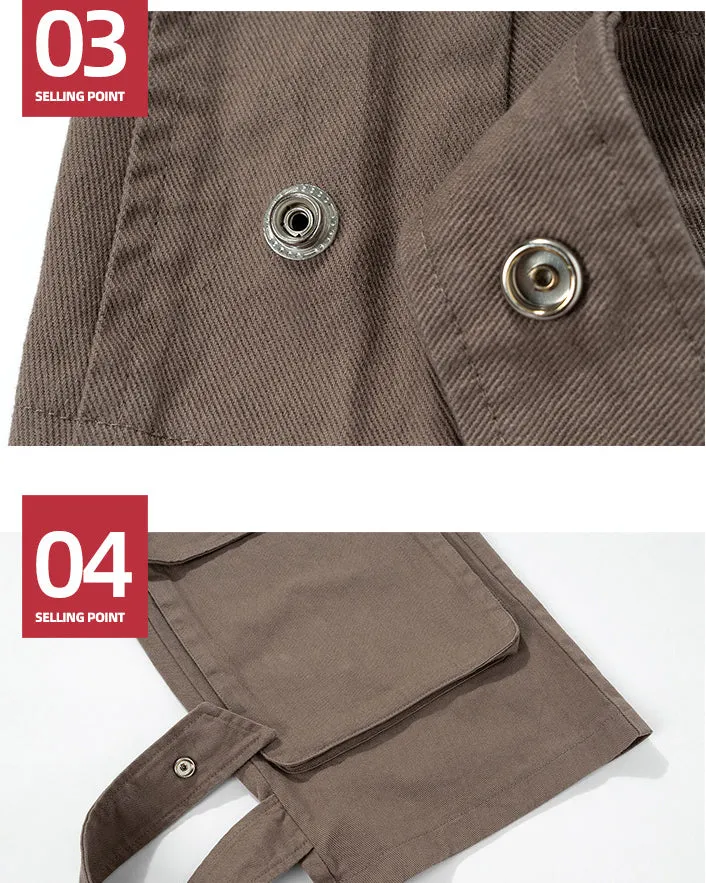 Multi-Pocket Wide-Leg Washed Work Pants
