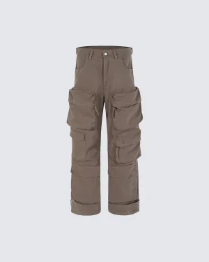 Multi-Pocket Wide-Leg Washed Work Pants