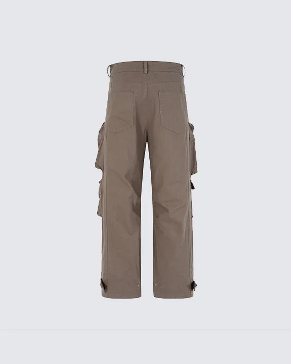 Multi-Pocket Wide-Leg Washed Work Pants