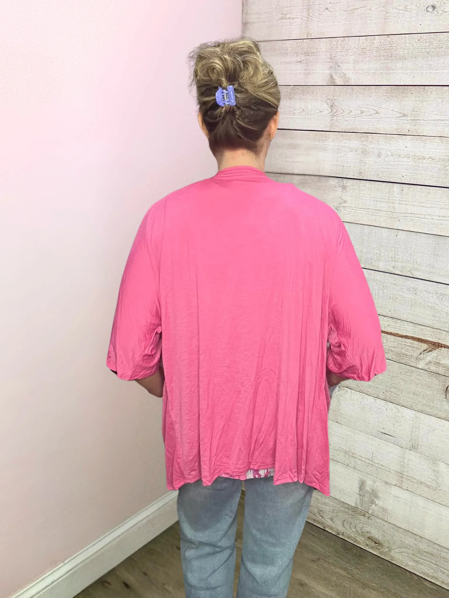 "Fresh Air" Solid Short Sleeve Cardigan- Pink
