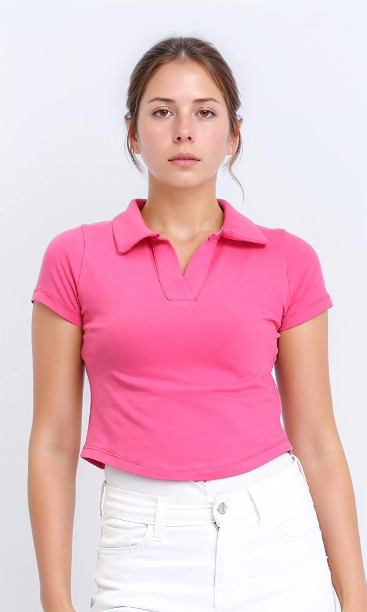 R209256 - Open V-Neck Short Sleeves Tee - Fuchsia