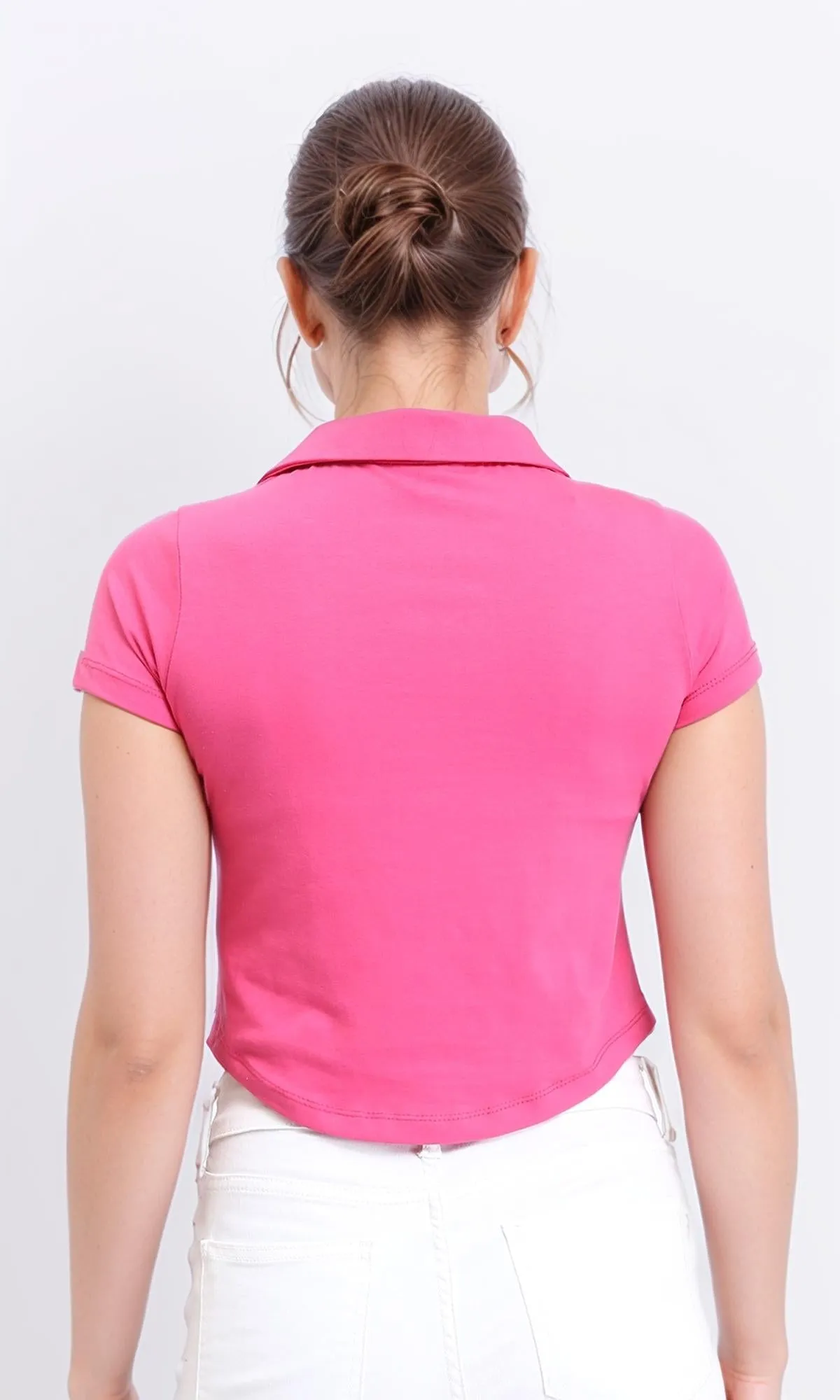 R209256 - Open V-Neck Short Sleeves Tee - Fuchsia