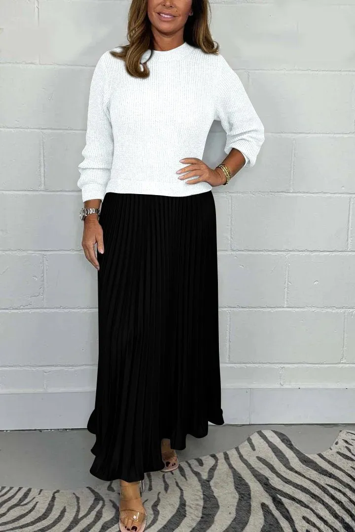 SOPHIA - Knit Jumper & Pleated Satin Skirt