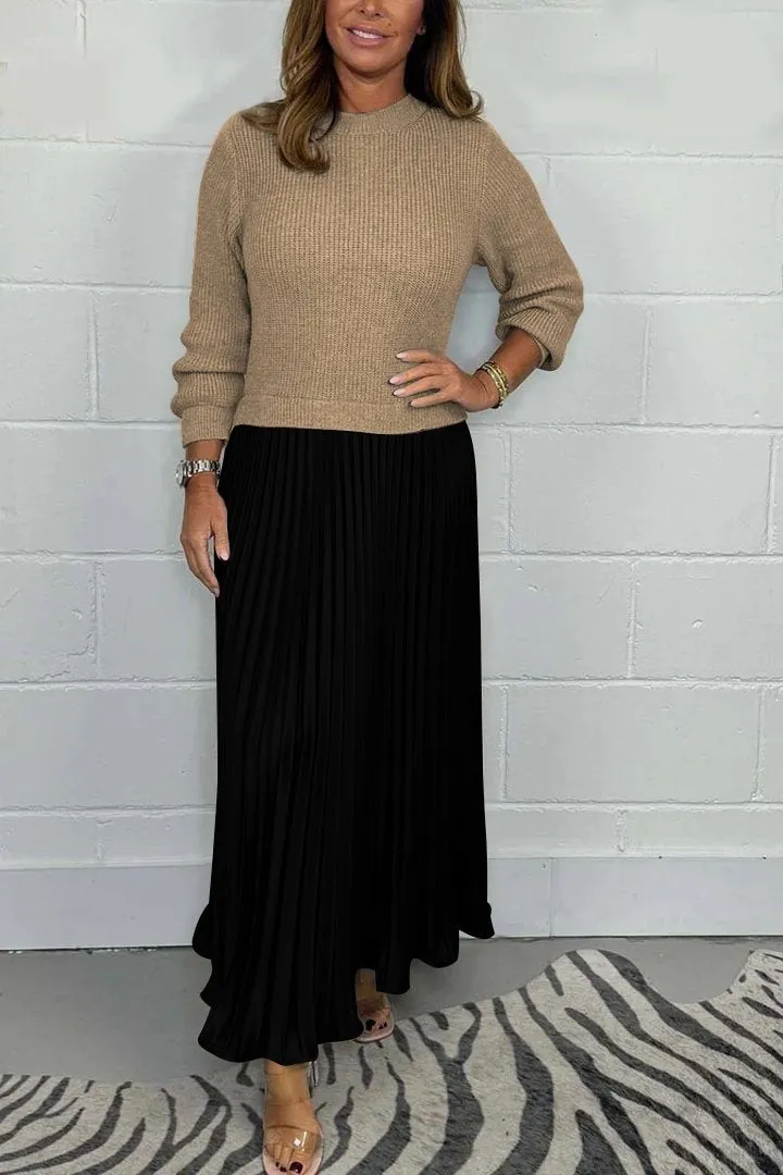SOPHIA - Knit Jumper & Pleated Satin Skirt