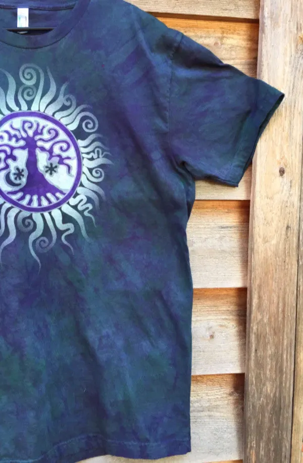 Teal and Purple Tree of Life Organic Tshirt - Batik Print