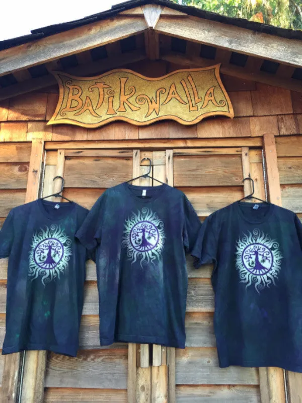 Teal and Purple Tree of Life Organic Tshirt - Batik Print
