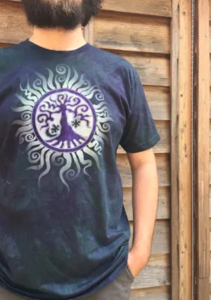 Teal and Purple Tree of Life Organic Tshirt - Batik Print