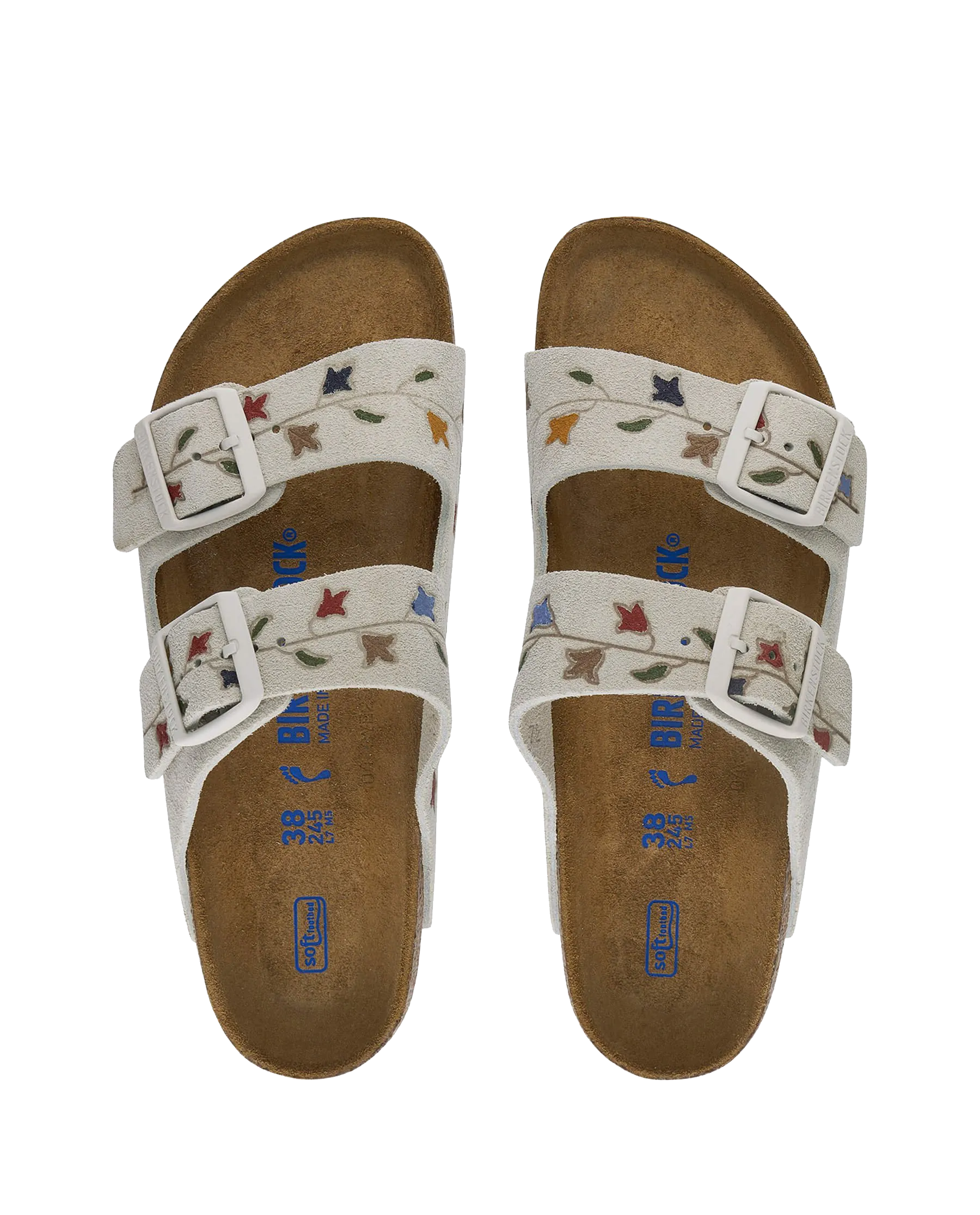 The BIRKENSTOCK Arizona with Hand Painted Tooled Tulip. -- Antique White with Multi