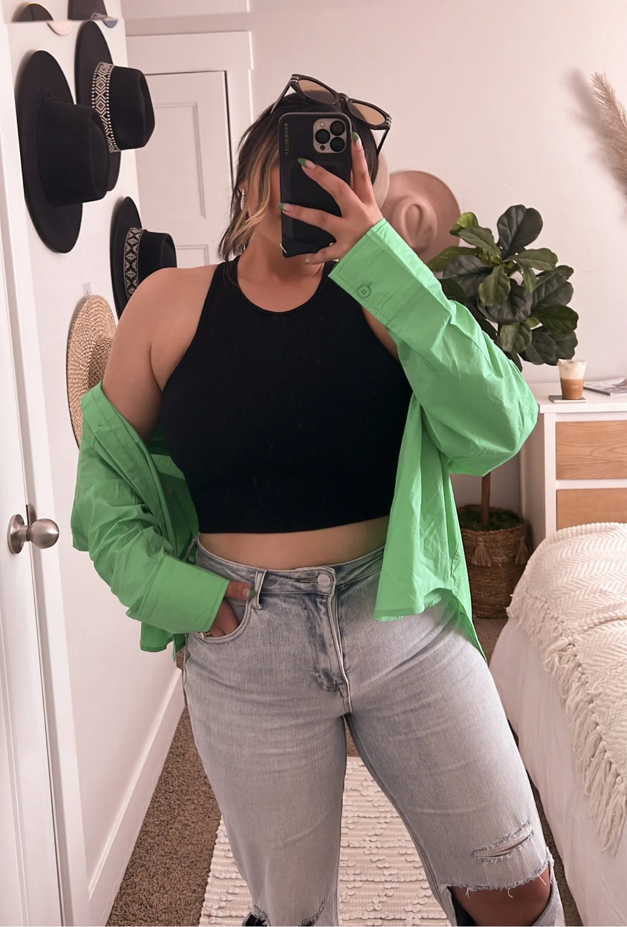 the kelly green trend boyfriend button down shirt