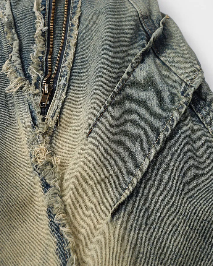 Wide-Leg Washed Distressed Jeans
