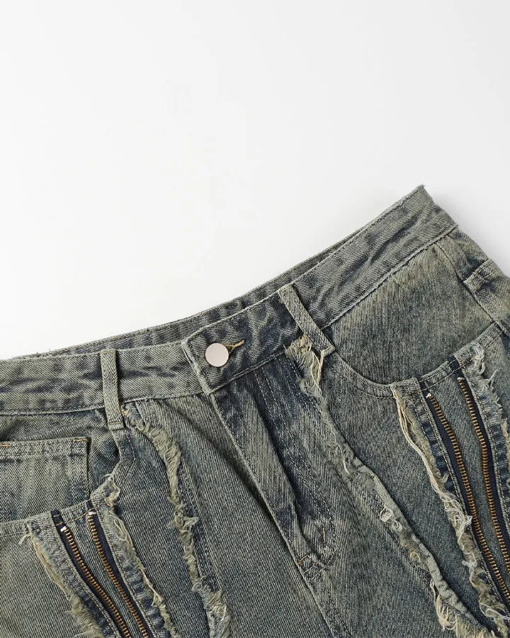 Wide-Leg Washed Distressed Jeans
