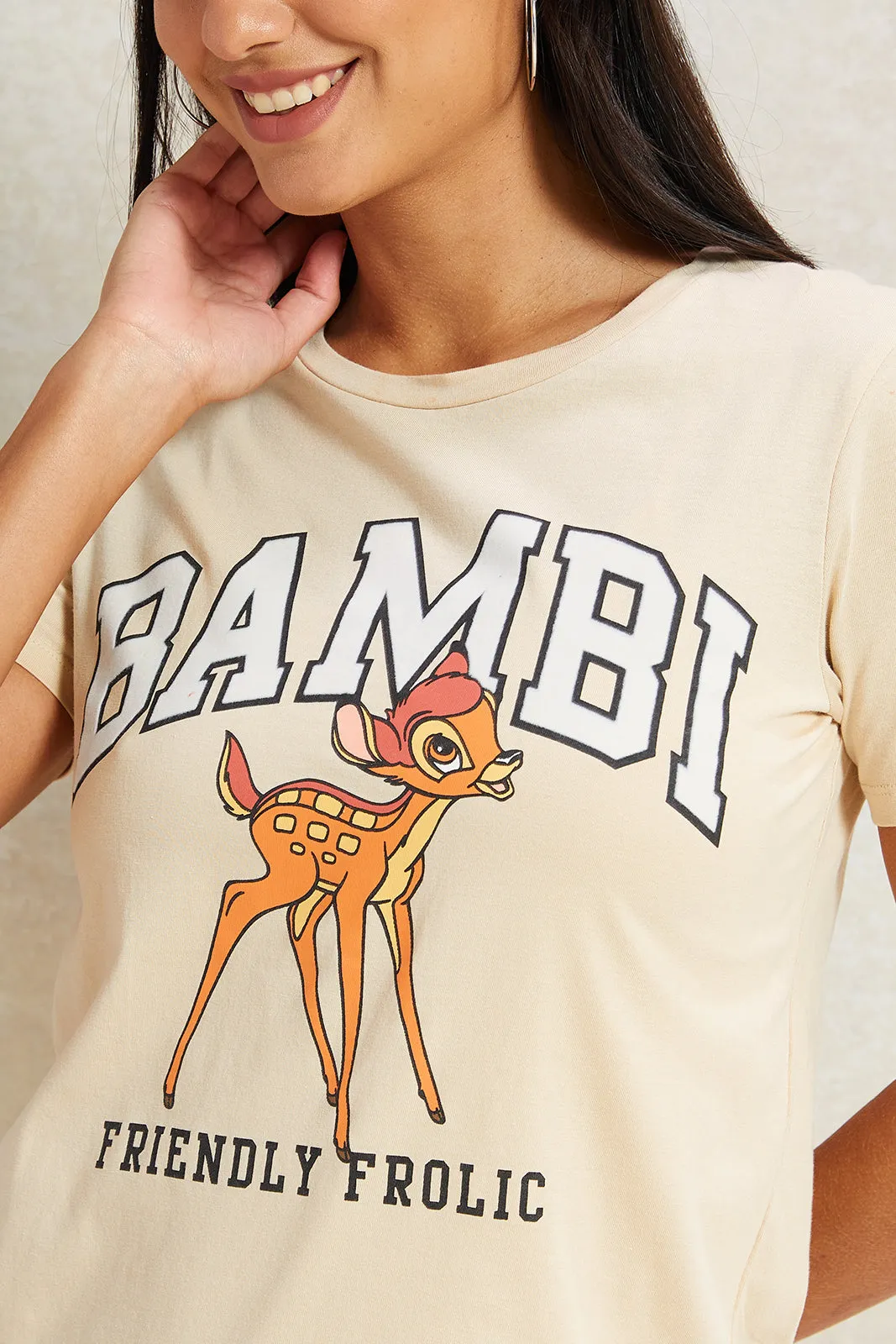 Women Beige Bambi Printed T-Shirt