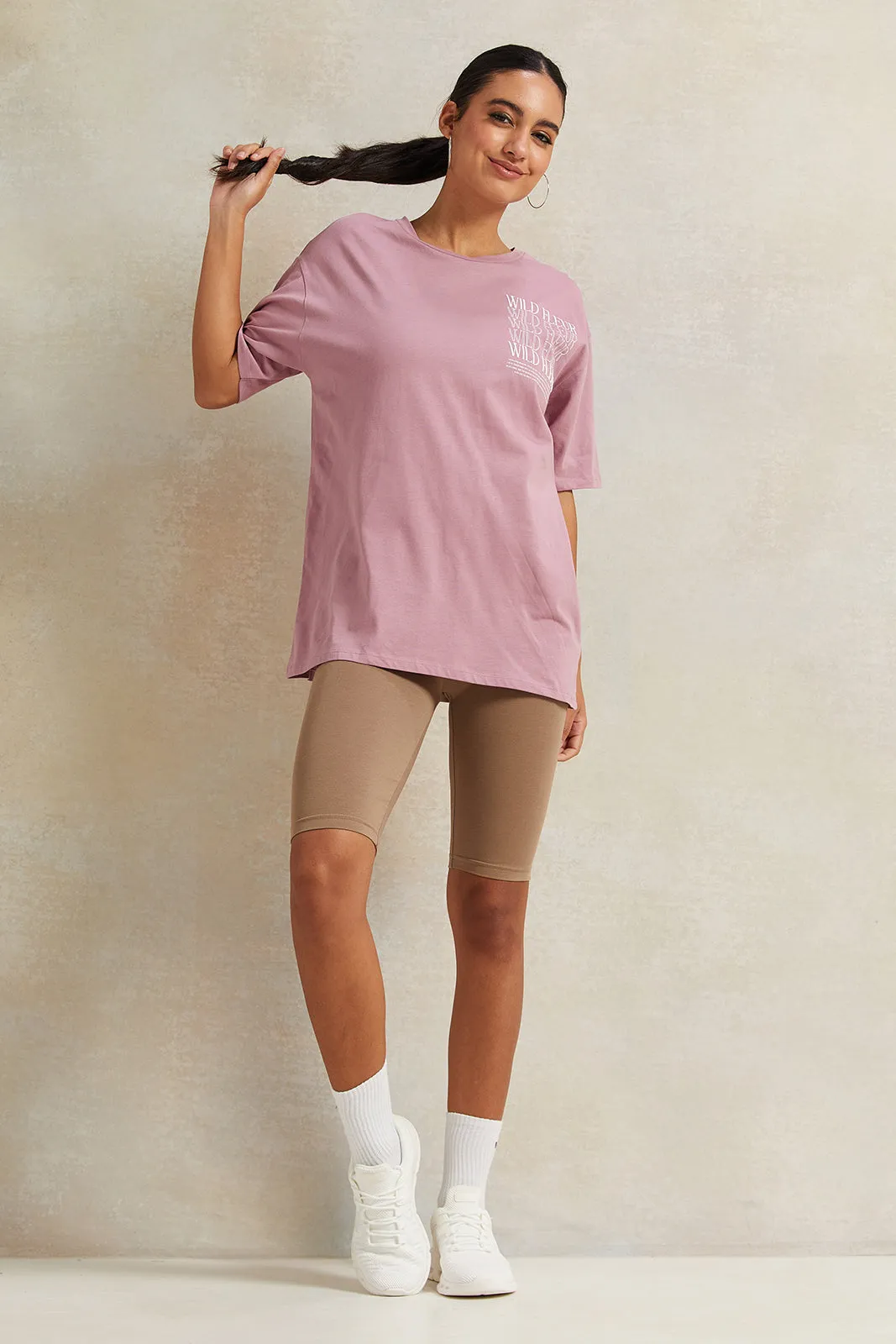 Women Mauve Oversize Printed T-Shirt
