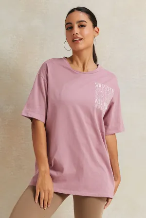 Women Mauve Oversize Printed T-Shirt