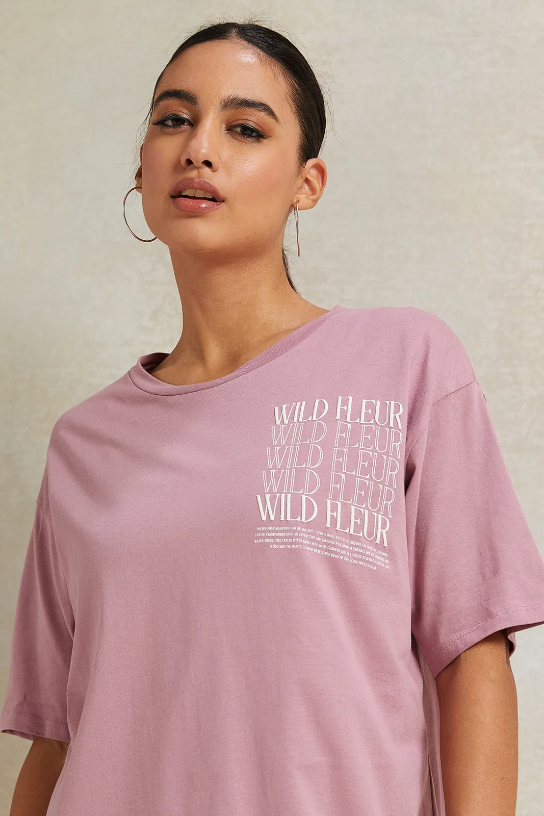 Women Mauve Oversize Printed T-Shirt