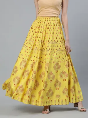 Yellow Gold Printed Maxi Flared Skirt